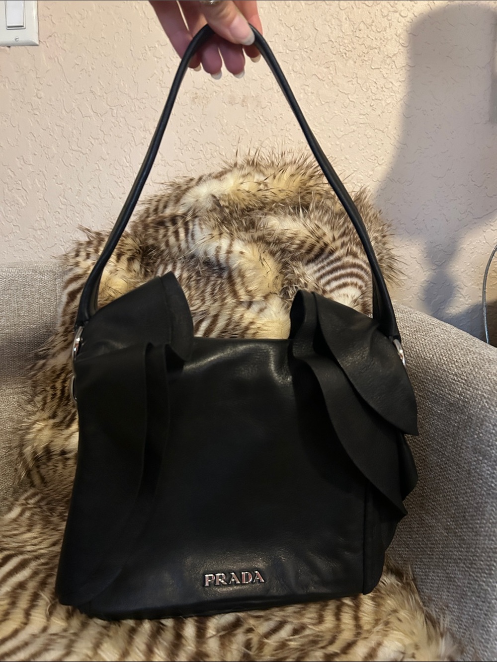 Vintage Prada Black Nappa Soft Ruffle Shoulder Bag